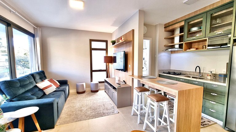 Apartamento em residencial à beira-mar- 2 garagens